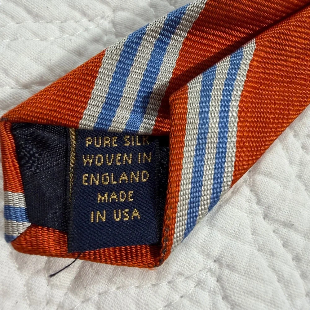 VTG Brooks Brothers Makers Men Necktie Repp Stripe Silk Orange Blue USA 60
